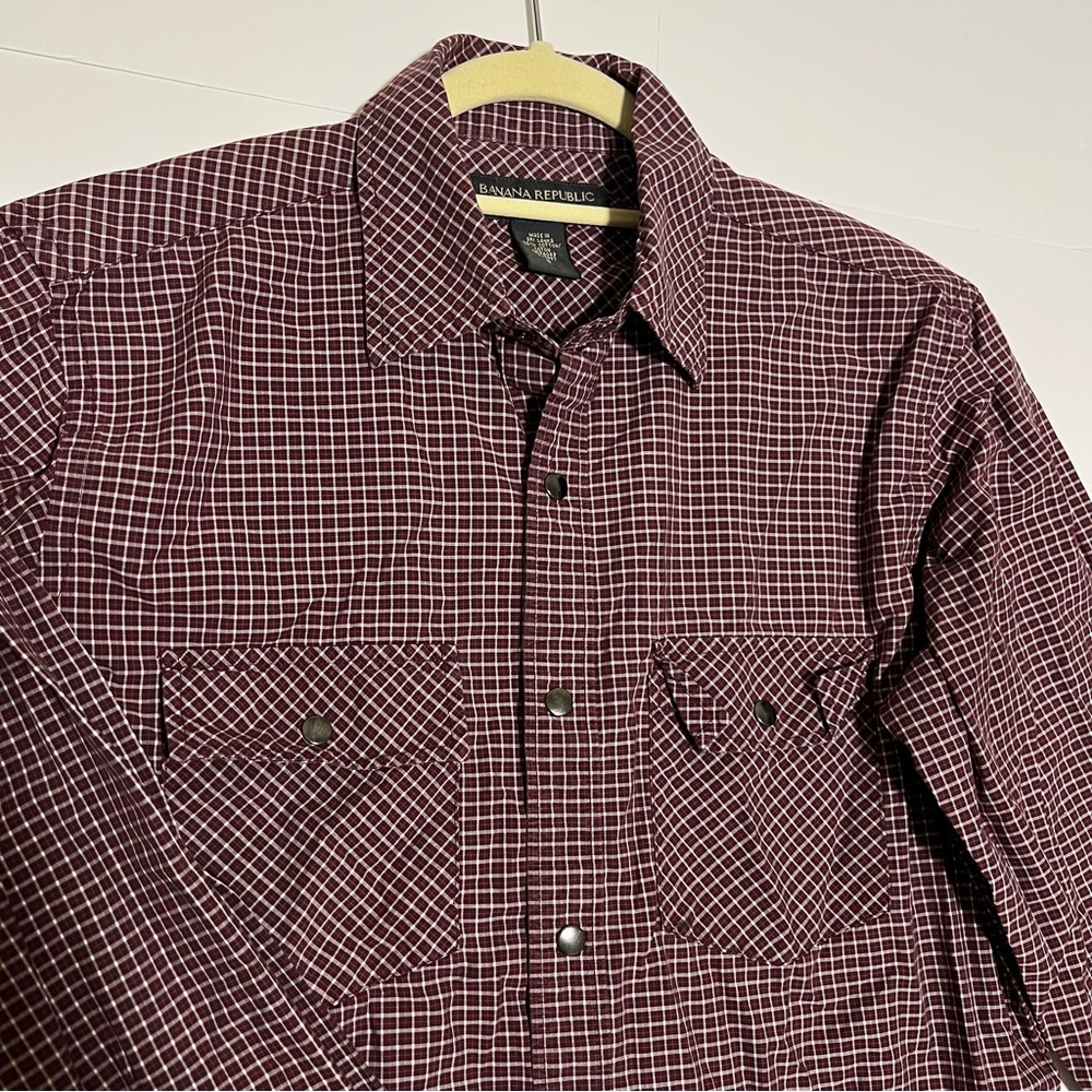 Banana Republic Shirt Mens Small Snap Button Down Red Western Plaid Check